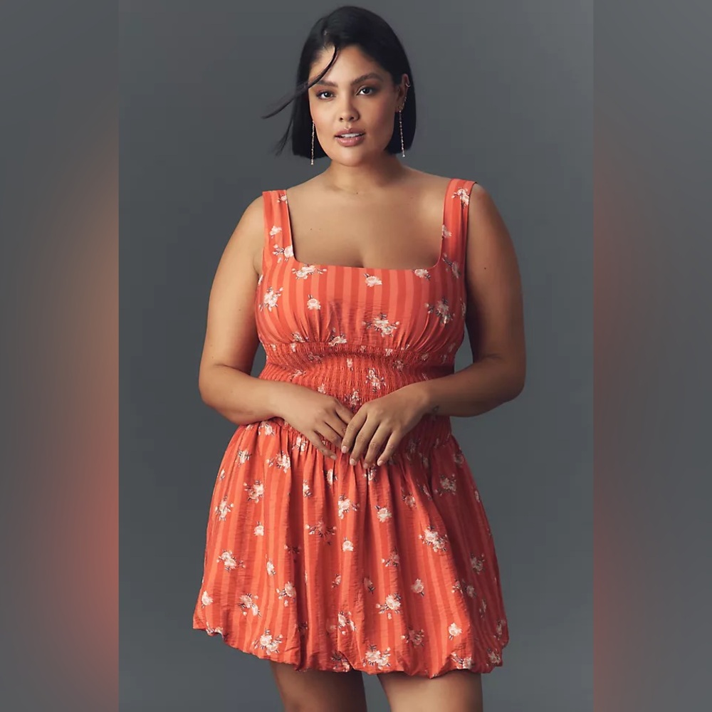 Anthropologie Square-Neck Smocked Mini Dress